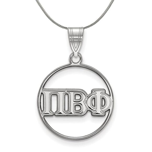 Sterling Silver Pi Beta Phi Medium Circle Greek Necklace - 24 Inch - Picture 1 of 8